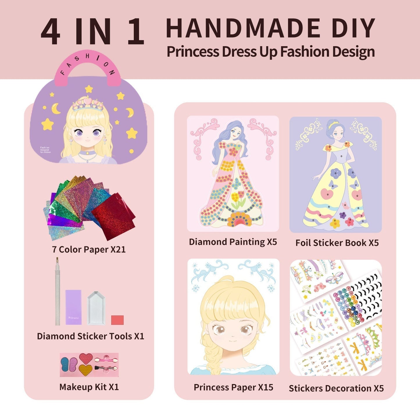 đžPrinsessans DIY-hantverkskit: smink, diamantkonst och klĂ€dsel