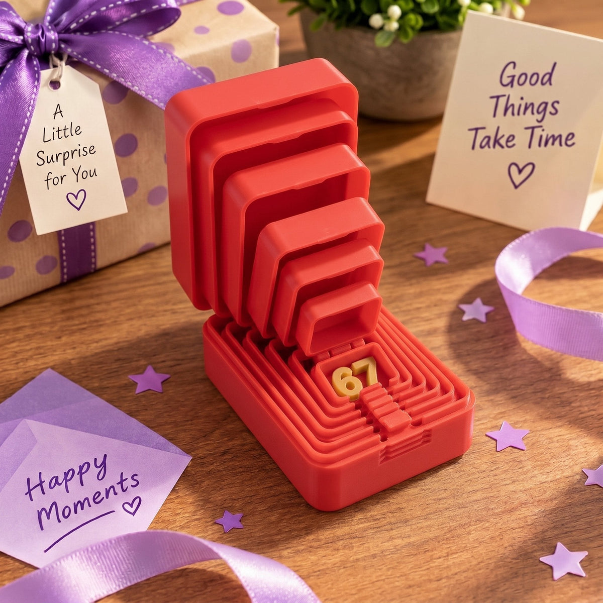 🎁 6-layer gift box for pranks and surprises | Choose your surprise: a middle finger, a spider or the number 67