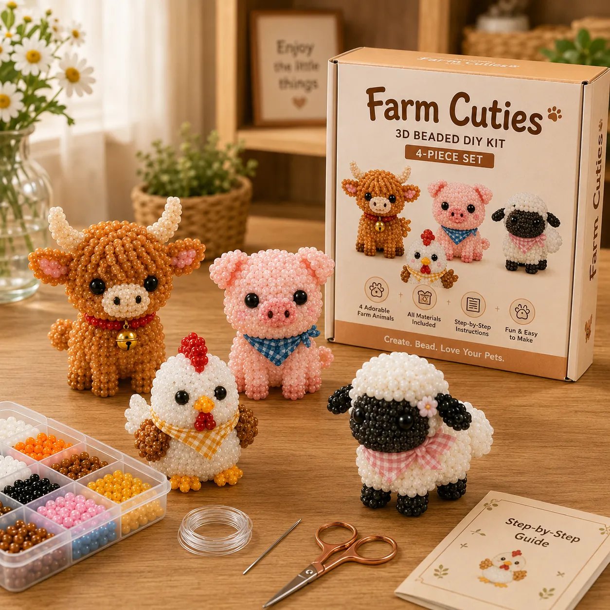 🧵✨ Litet DIY-kit med 3D-pärldjur