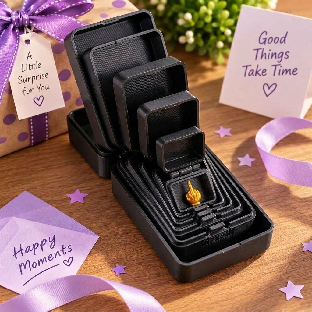 🎁 6-layer gift box for pranks and surprises | Choose your surprise: a middle finger, a spider or the number 67