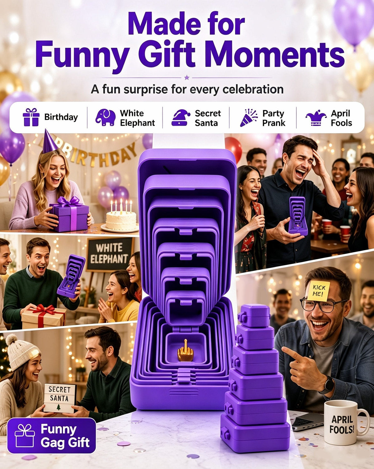 🎁 6-layer gift box for pranks and surprises | Choose your surprise: a middle finger, a spider or the number 67