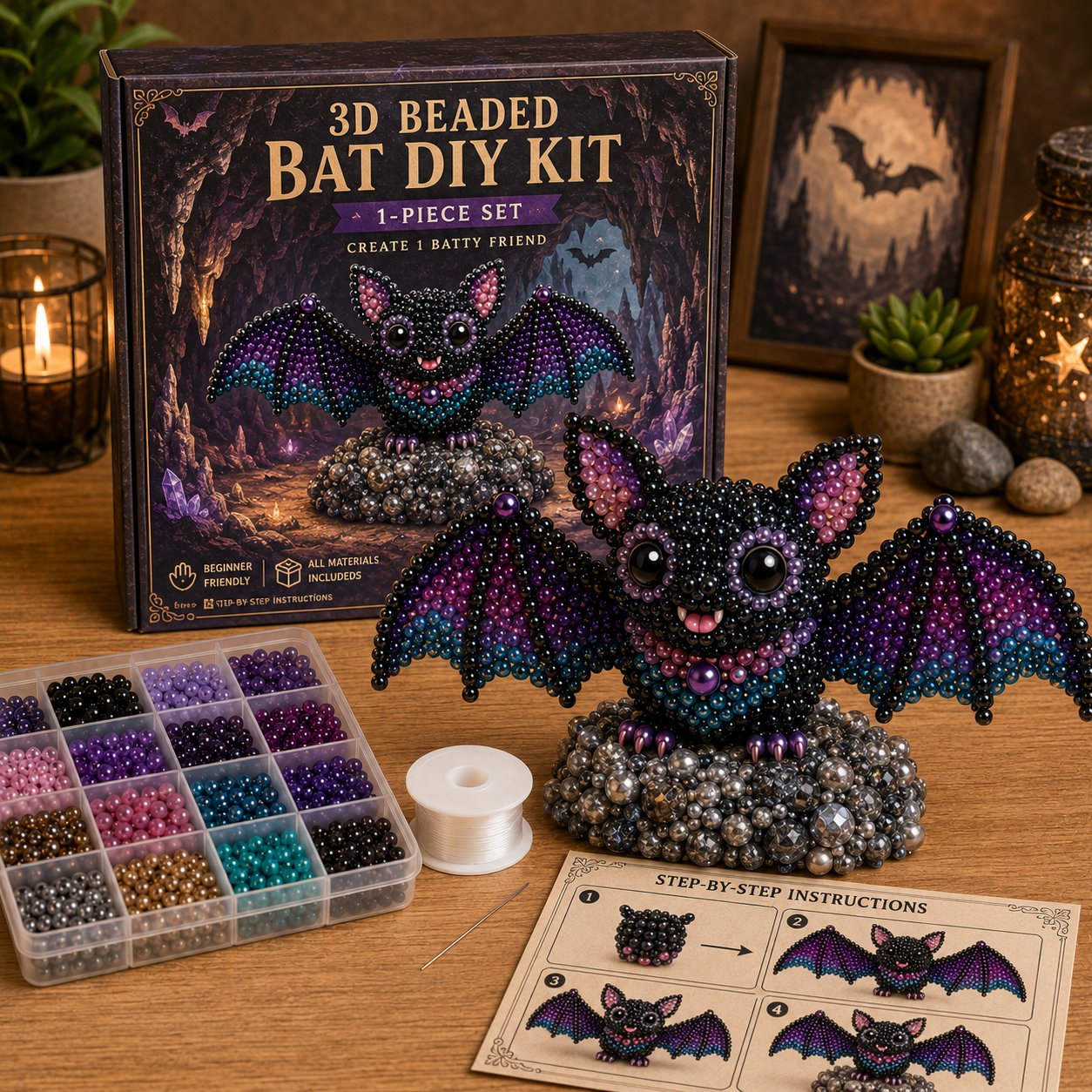🧵✨ Litet DIY-kit med 3D-pärldjur