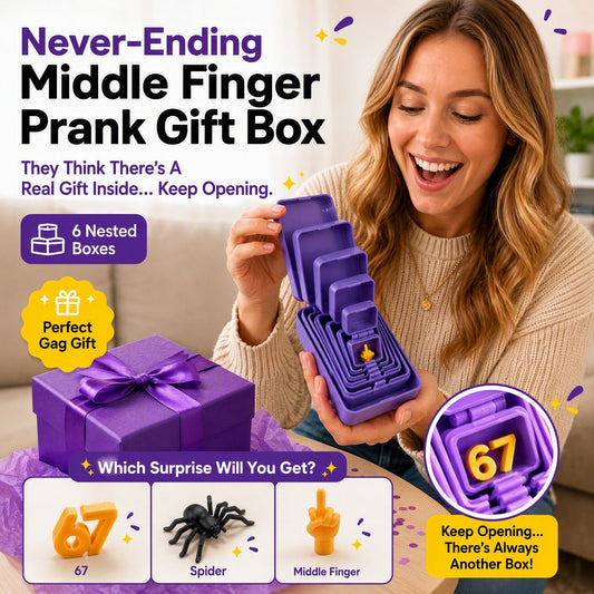 🎁 6-layer gift box for pranks and surprises | Choose your surprise: a middle finger, a spider or the number 67