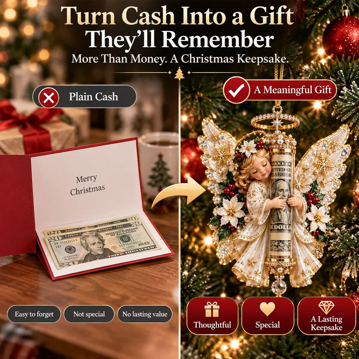 👼💵 3D Christmas decoration shaped like an angel, with a slot for cash ✨