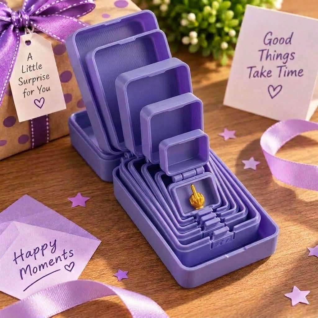 🎁 6-layer gift box for pranks and surprises | Choose your surprise: a middle finger, a spider or the number 67