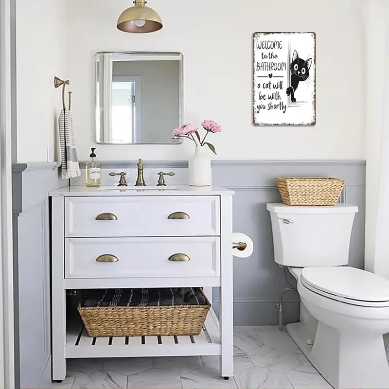 Vintage svartvit väggkonst för katt och höglandsboskap