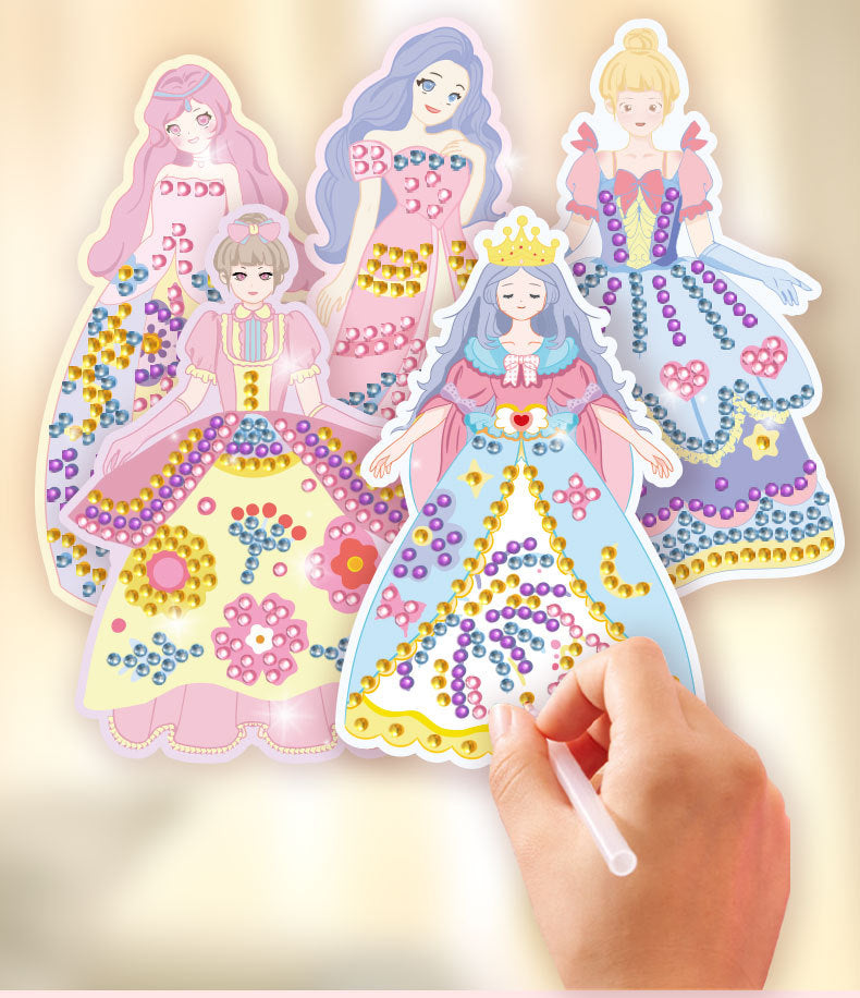 👸Prinsessans DIY-hantverkskit: smink, diamantkonst och klädsel