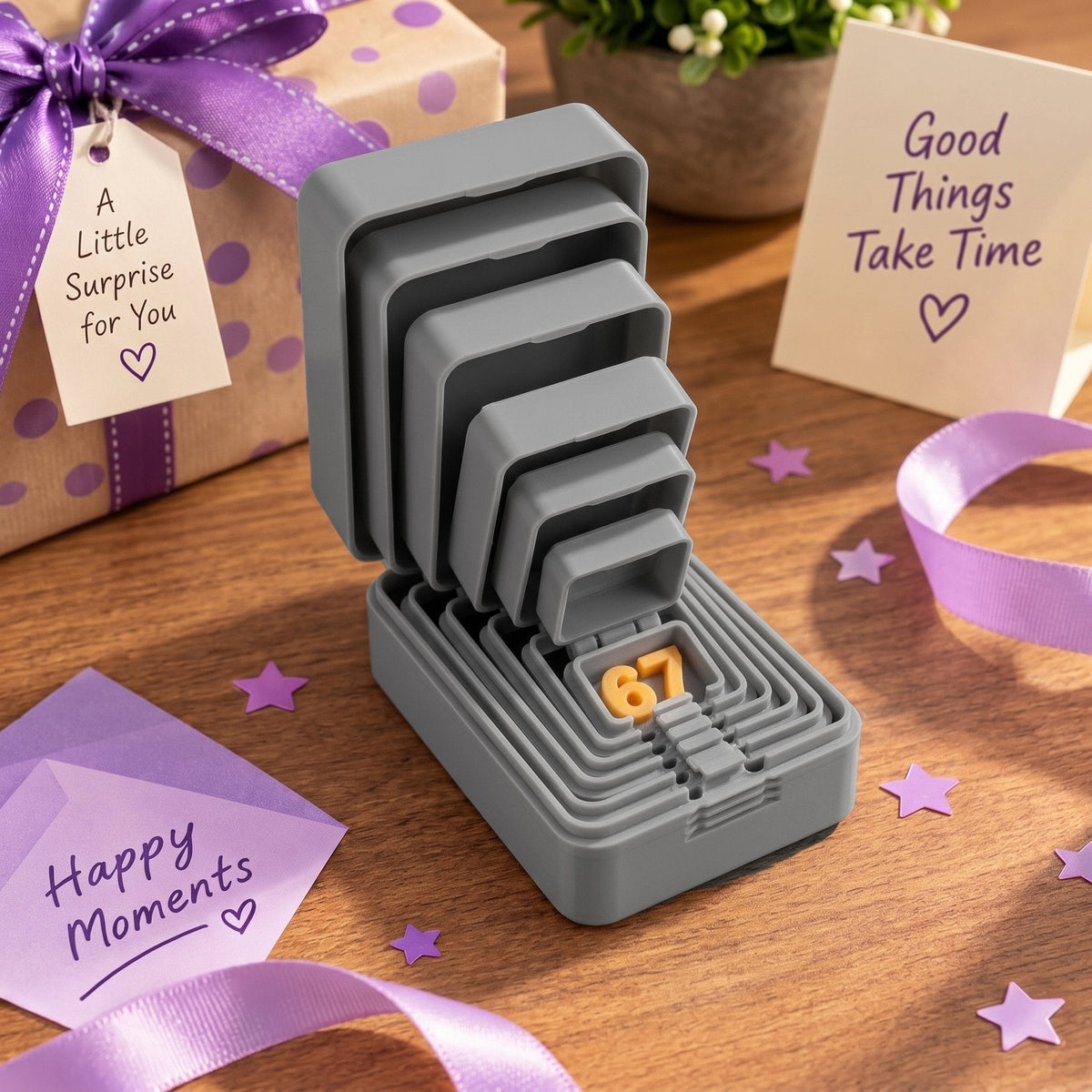 🎁 6-layer gift box for pranks and surprises | Choose your surprise: a middle finger, a spider or the number 67