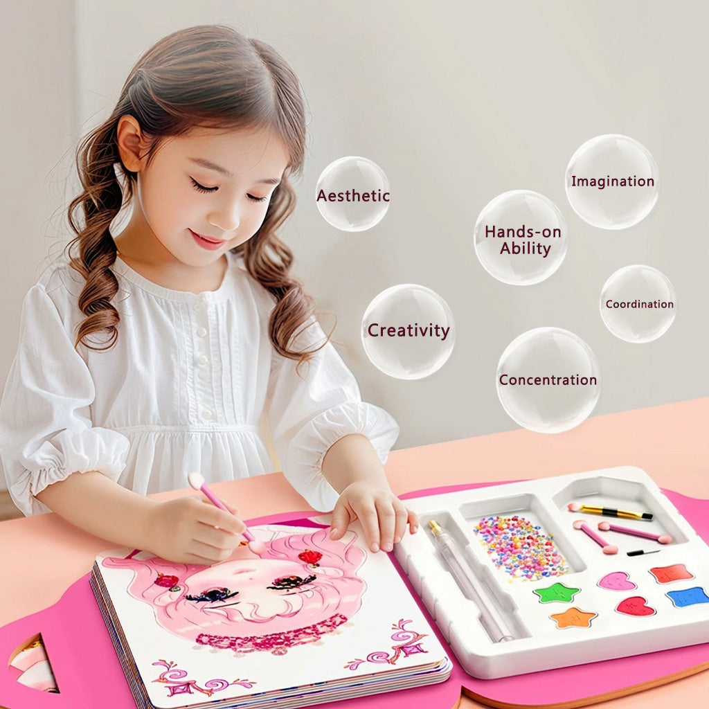 👸Prinsessans DIY-hantverkskit: smink, diamantkonst och klädsel