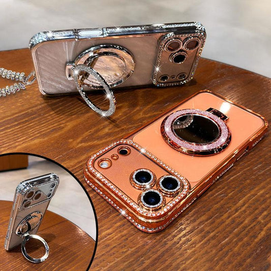 Damfodral med spegel och stativ för iPhone 12/13/14/15/16/17 Pro Max, 17 Air, 14/15/16 Plus