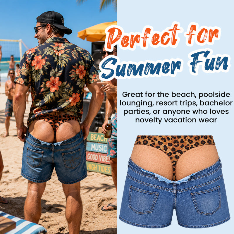 Roliga badbyxor i leopardmönster som ser ut som denim | Originella badbyxor med illusionseffekt