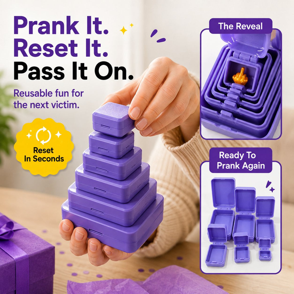 🎁 6-layer gift box for pranks and surprises | Choose your surprise: a middle finger, a spider or the number 67