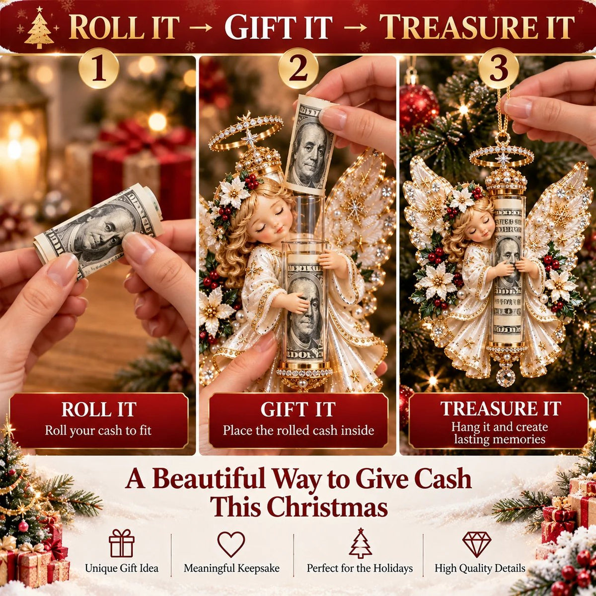 👼💵 3D Christmas decoration shaped like an angel, with a slot for cash ✨