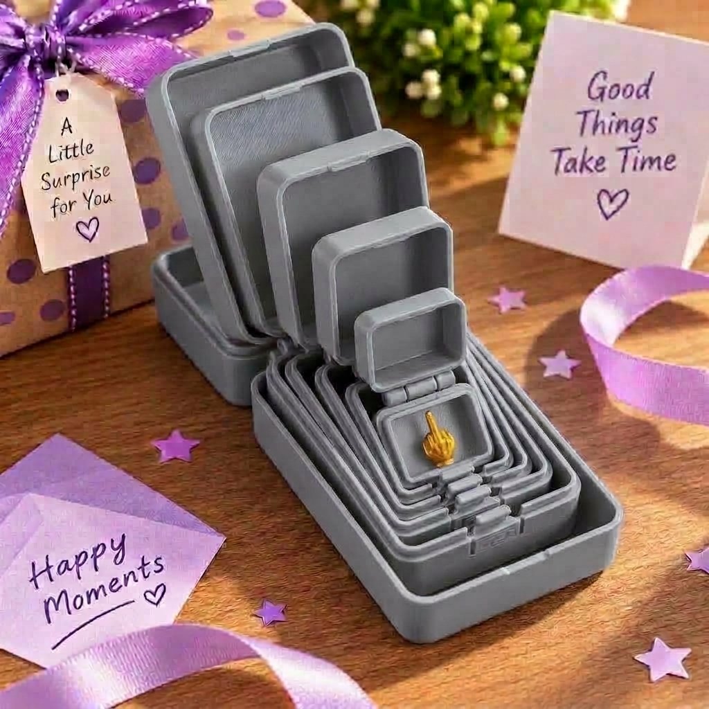 🎁 6-layer gift box for pranks and surprises | Choose your surprise: a middle finger, a spider or the number 67