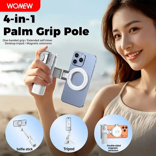 4 in 1 - Versatile Mini Tripod & Selfie Stick: Zoom-Capable, Dual-Sided Magnetic Mount, and Desktop Phone Stand