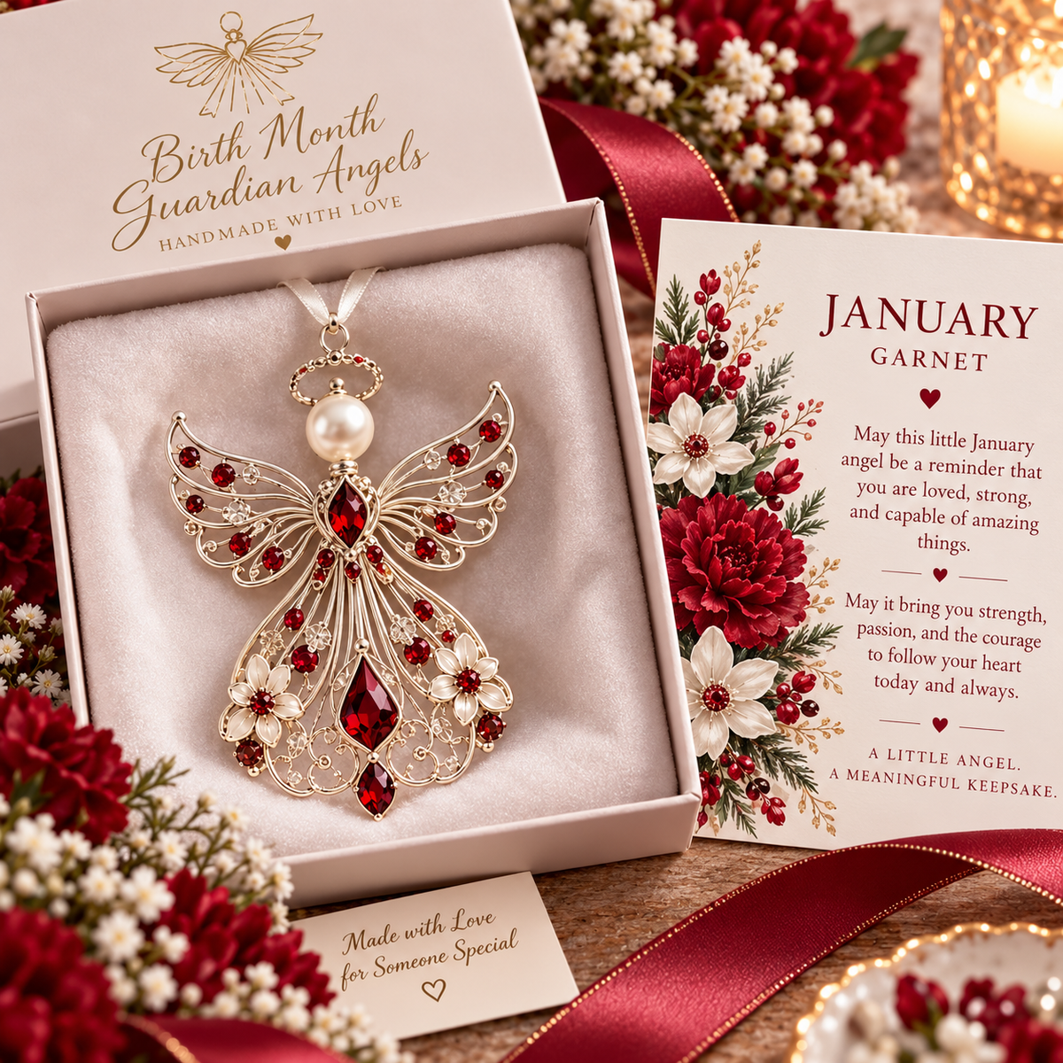🕊️ Christmas decorations featuring the guardian angel of each month of birth – Not just any angel. Their very own angel ✨💎