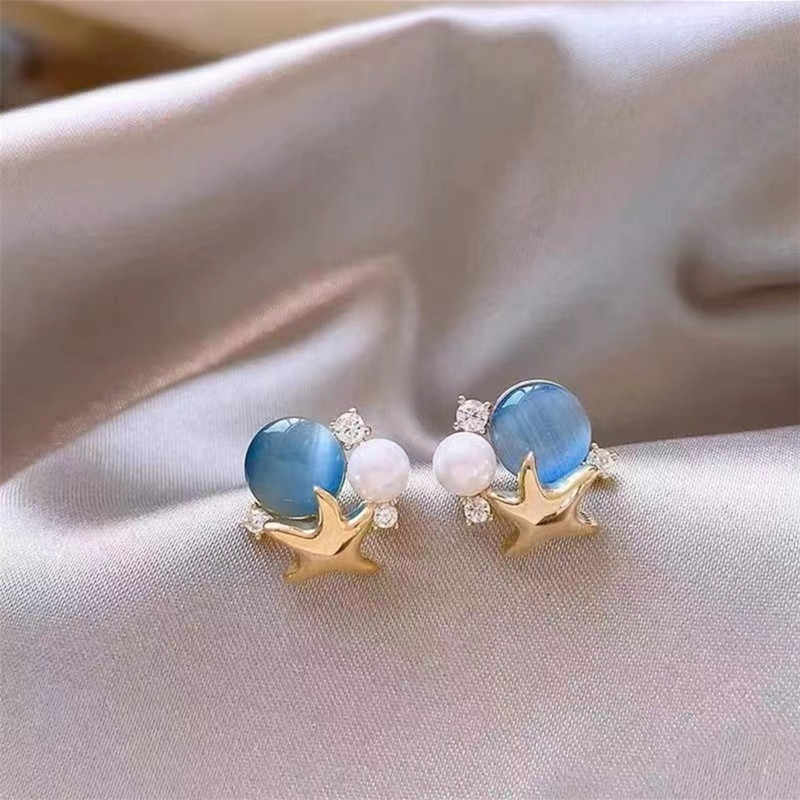 Ocean Vibes-örhängen med sjöstjärnor – örhängen med blå cabochoner och pärlor