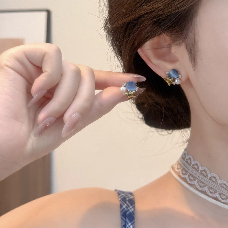 Ocean Vibes-örhängen med sjöstjärnor – örhängen med blå cabochoner och pärlor
