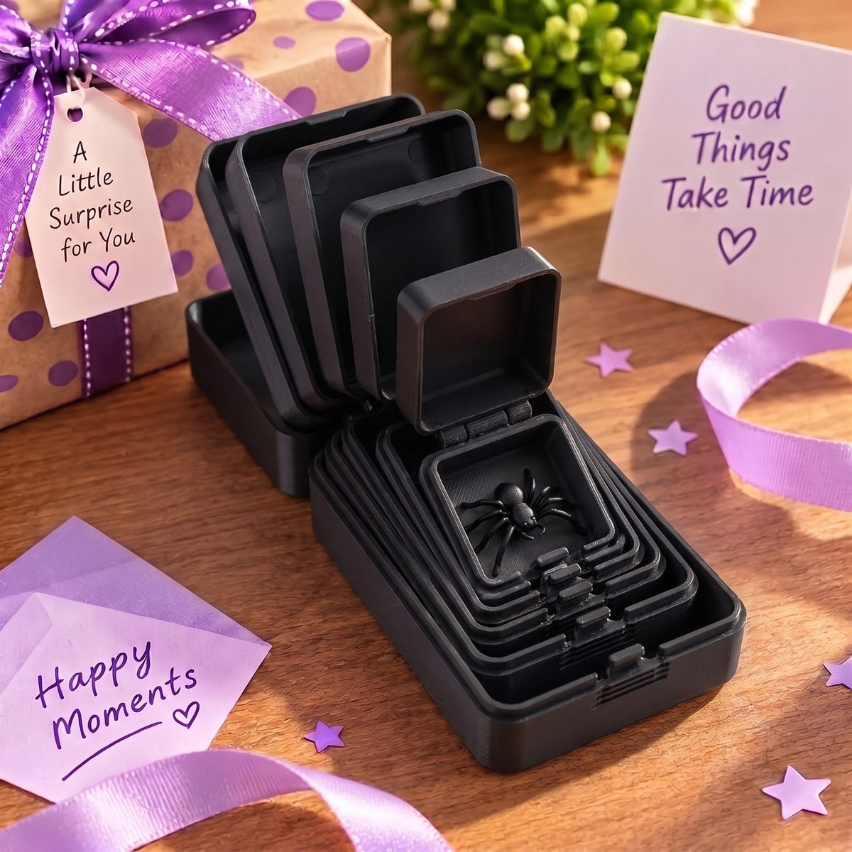 🎁 6-layer gift box for pranks and surprises | Choose your surprise: a middle finger, a spider or the number 67