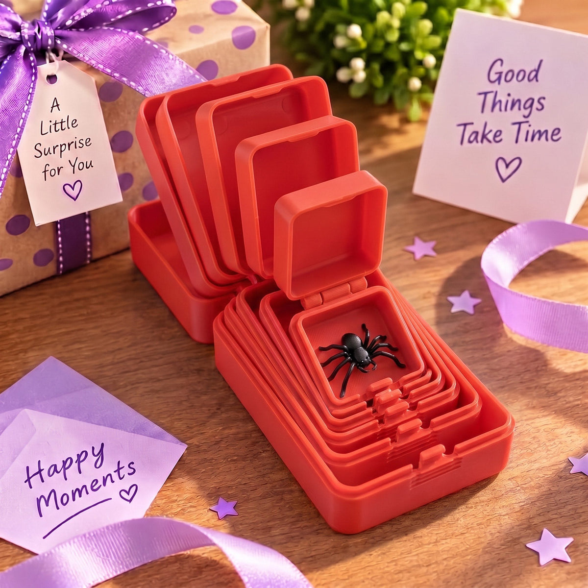 🎁 6-layer gift box for pranks and surprises | Choose your surprise: a middle finger, a spider or the number 67