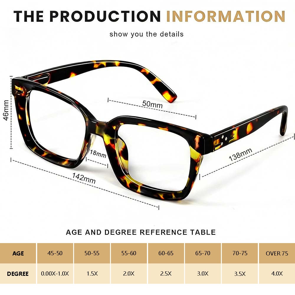 🔥Specialerbjudande – ✨👓Läsglasögon i sköldpaddsdesign – Överdimensionerade, fyrkantiga glasögon med blått ljusfilte