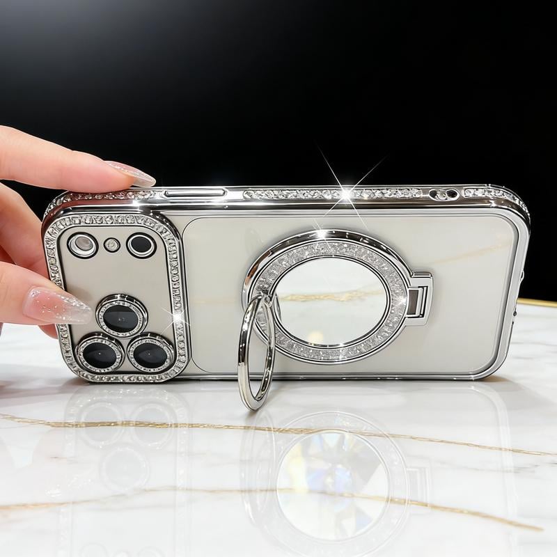 Damfodral med spegel och stativ för iPhone 12/13/14/15/16/17 Pro Max, 17 Air, 14/15/16 Plus