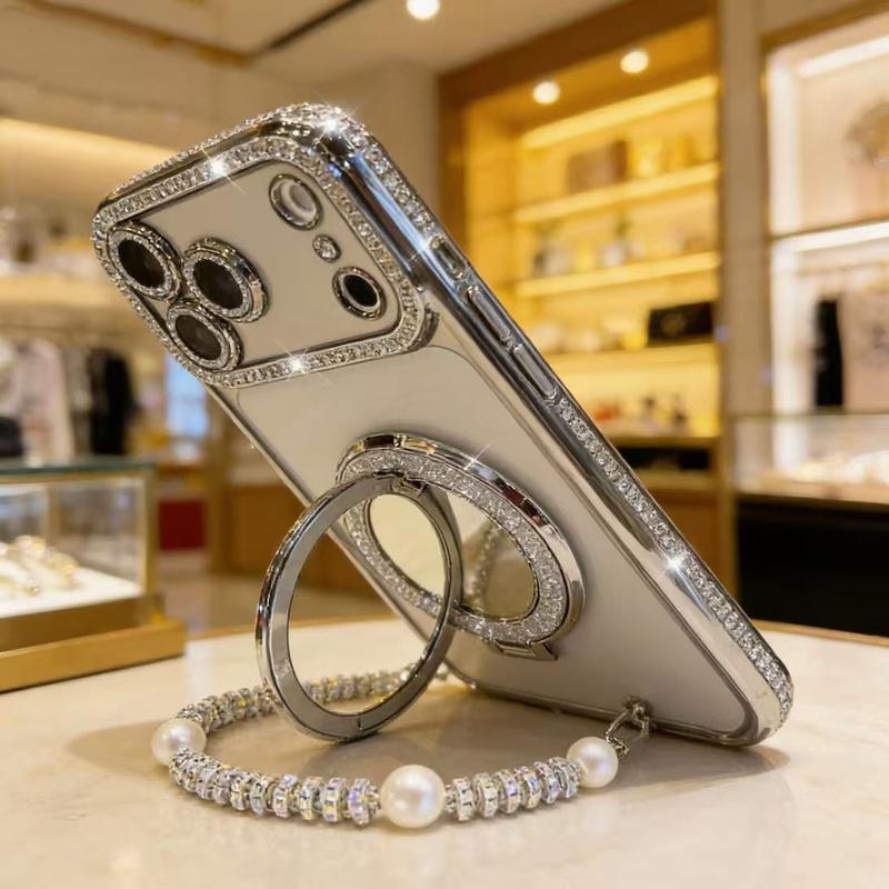 Damfodral med spegel och stativ för iPhone 12/13/14/15/16/17 Pro Max, 17 Air, 14/15/16 Plus