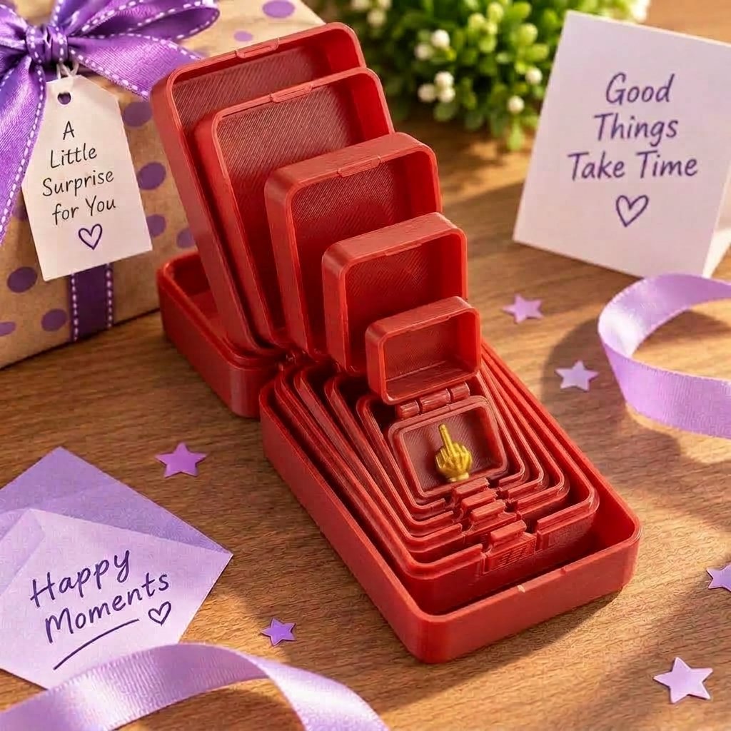 🎁 6-layer gift box for pranks and surprises | Choose your surprise: a middle finger, a spider or the number 67