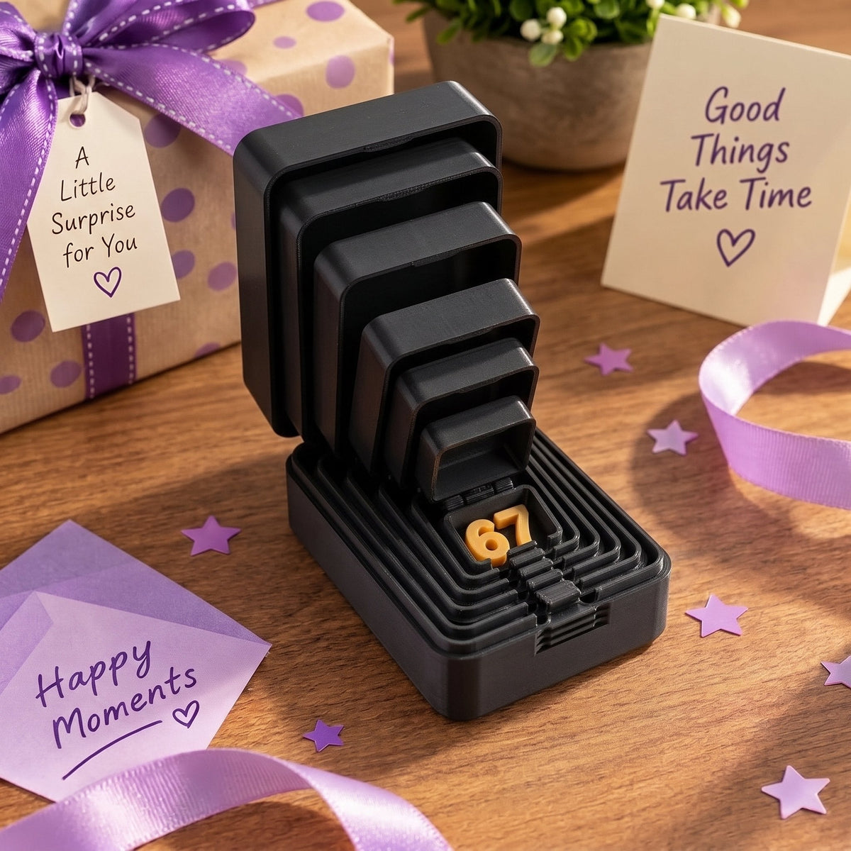 🎁 6-layer gift box for pranks and surprises | Choose your surprise: a middle finger, a spider or the number 67