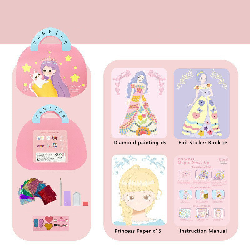 👸Prinsessans DIY-hantverkskit: smink, diamantkonst och klädsel