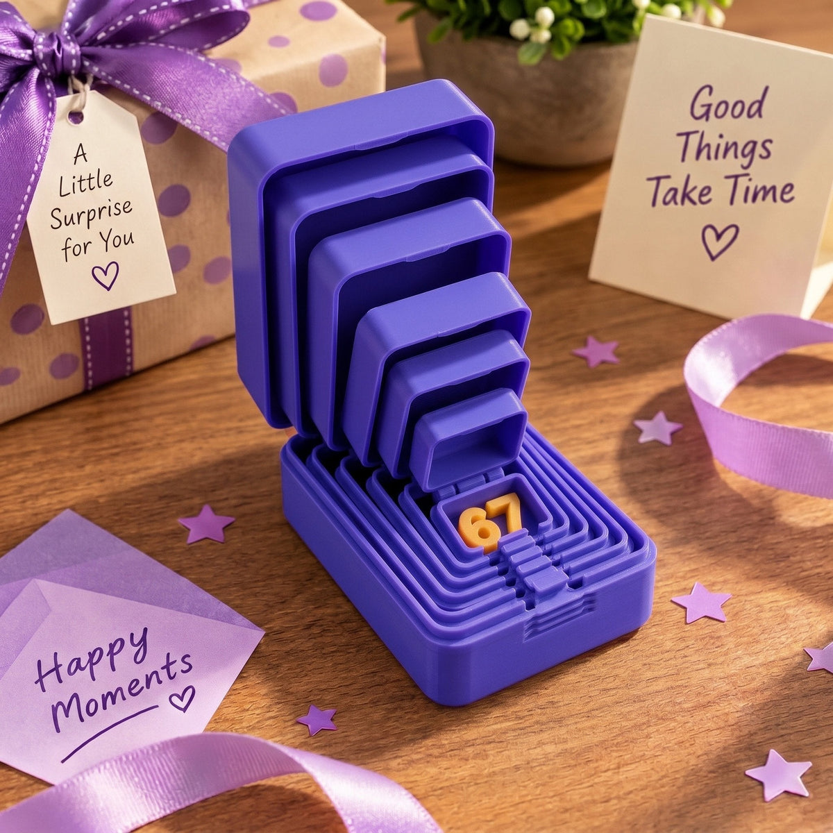 🎁 6-layer gift box for pranks and surprises | Choose your surprise: a middle finger, a spider or the number 67