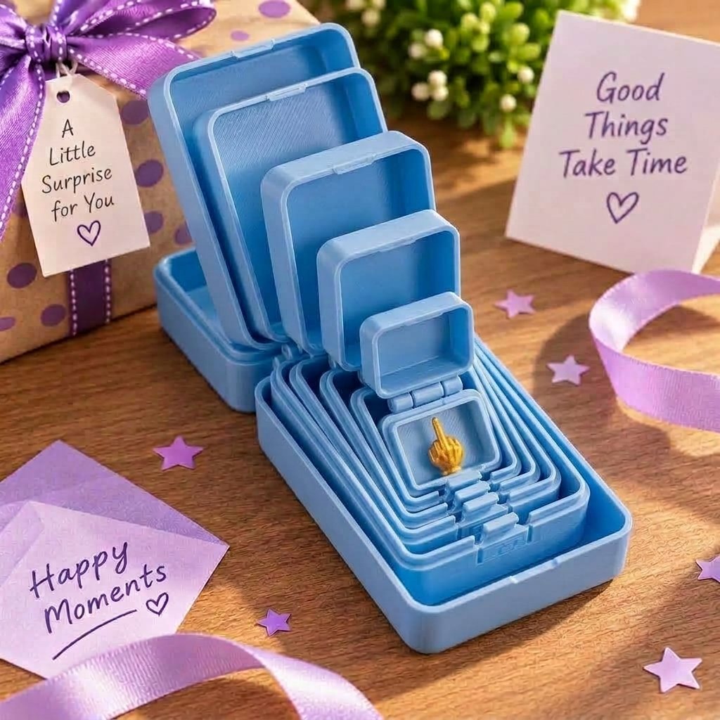🎁 6-layer gift box for pranks and surprises | Choose your surprise: a middle finger, a spider or the number 67