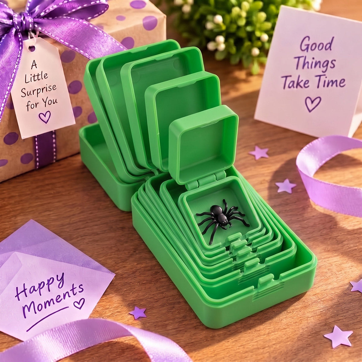 🎁 6-layer gift box for pranks and surprises | Choose your surprise: a middle finger, a spider or the number 67