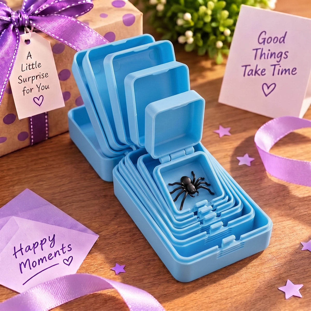 🎁 6-layer gift box for pranks and surprises | Choose your surprise: a middle finger, a spider or the number 67
