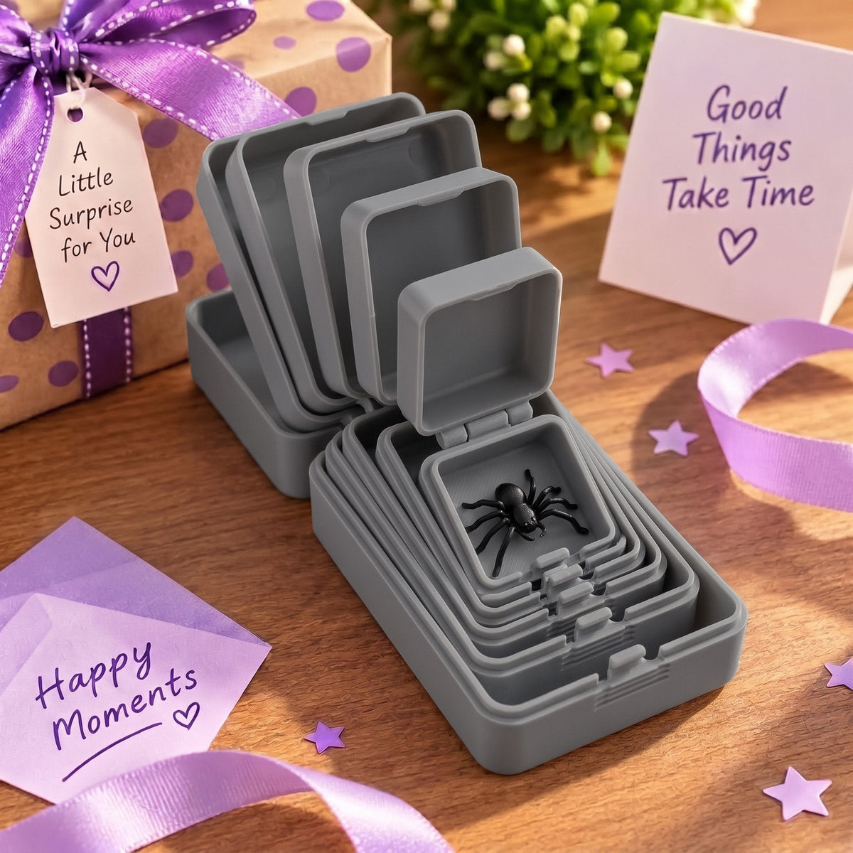 🎁 6-layer gift box for pranks and surprises | Choose your surprise: a middle finger, a spider or the number 67