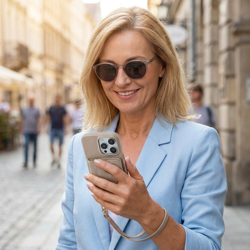 🔥Skyddande rosa telefonskal med spegel och handledsrem